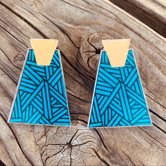 BLUE - AFRICAN ♡ Acrylic Earrings - Picture 1 of 6